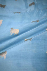 Sky Blue Chiniya Banarasi Silk Fabric with Pichwai Motifs