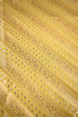 Yellow Banarasi Silk Fabric with Floral & Paisley Stripes