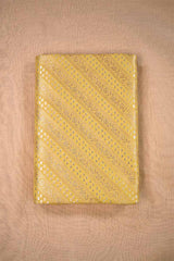 Yellow Banarasi Silk Fabric with Floral & Paisley Stripes