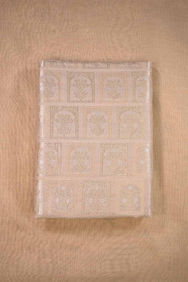 Off White Banarasi Silk Fabric with Floral Ornament Pattern
