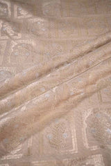 Off White Banarasi Silk Fabric with Floral Ornament Pattern