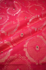 Rose Pink Banarasi Silk Fabric with Meenakari Floral Detailing