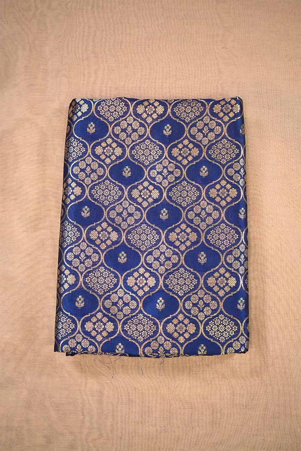 Blue Banarasi Silk Fabric with Floral Ornament Pattern