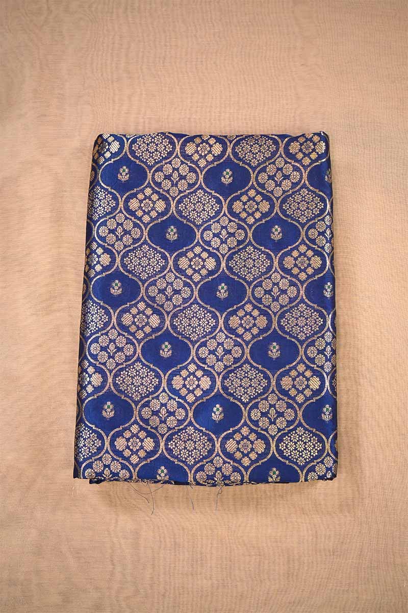 Blue Banarasi Silk Fabric with Floral Ornament Pattern