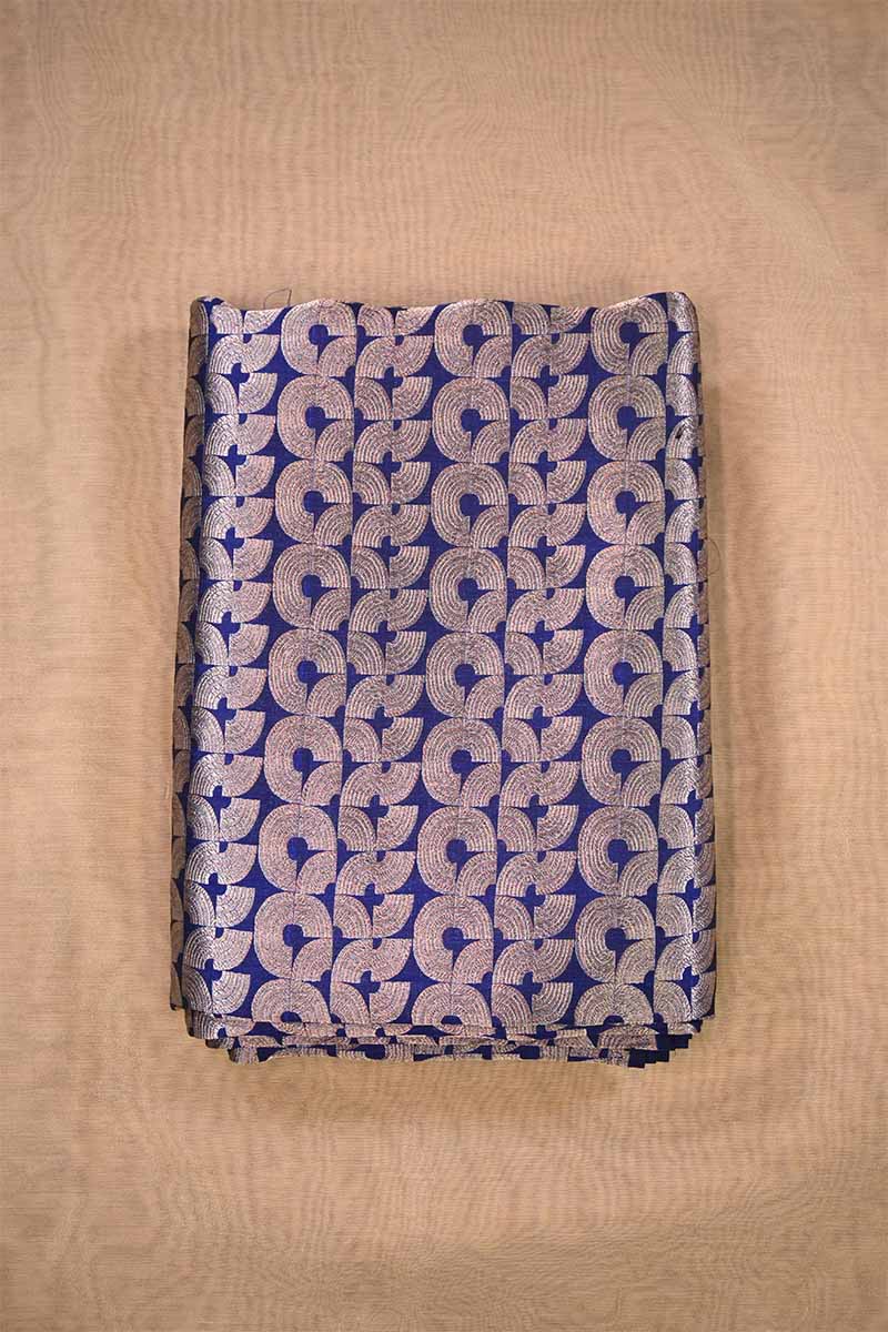 Navy Blue Banarasi Silk Fabric with Water Gold Zari Arc Brocade Pattern