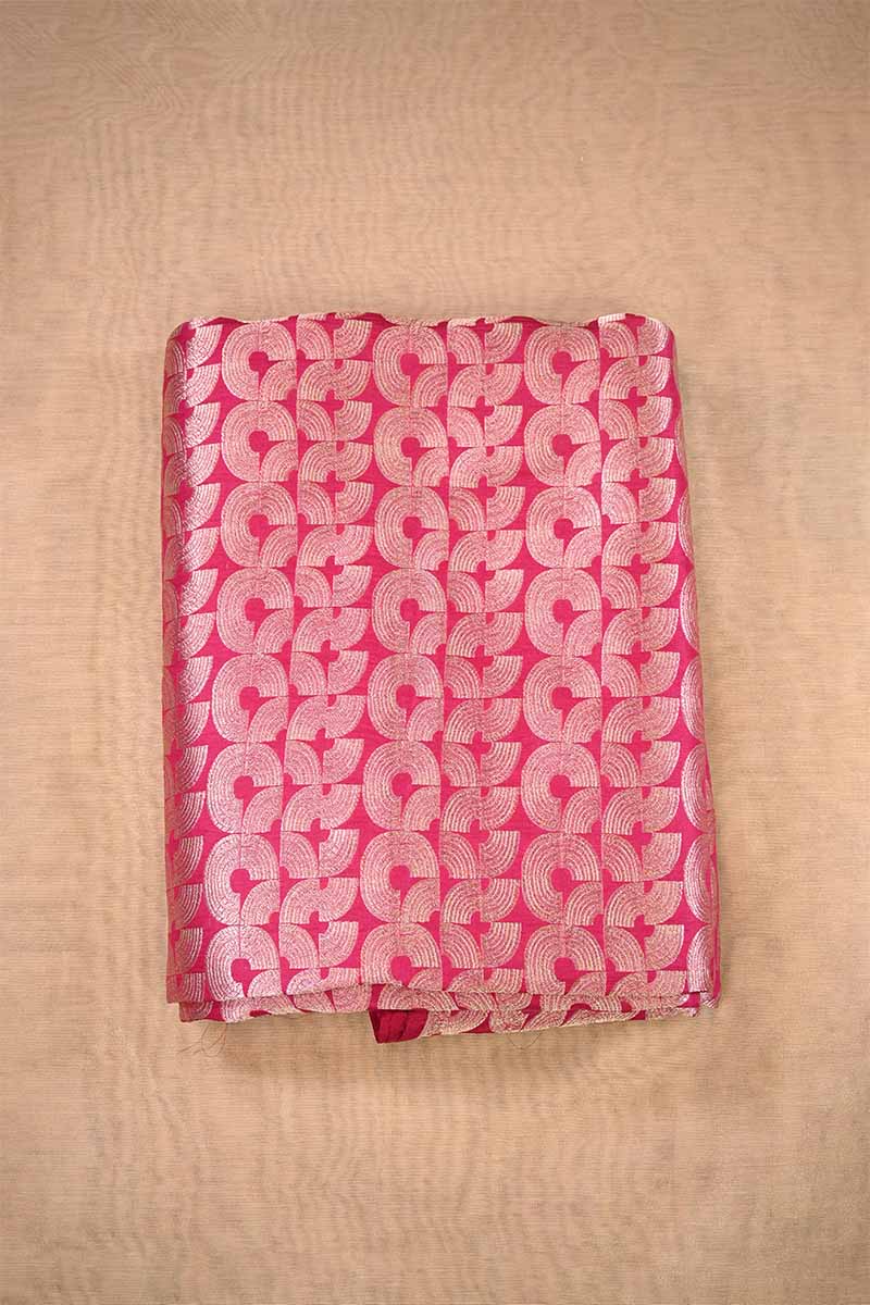 Pink Banarasi Silk Fabric with Water Gold Zari Arc Brocade Pattern