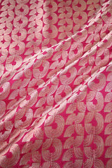 Pink Banarasi Silk Fabric with Water Gold Zari Arc Brocade Pattern