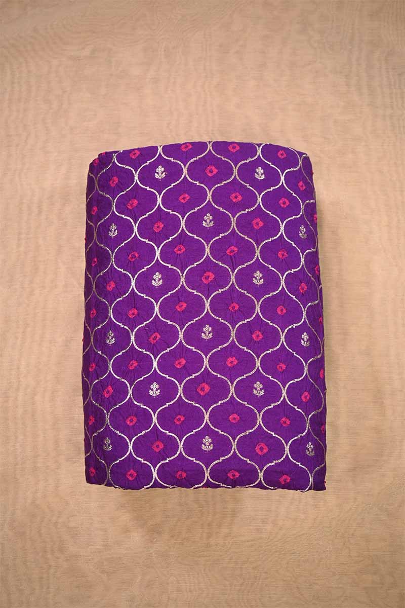 Purple Chiniya Silk Fabric with Jaal and Bandhani Print