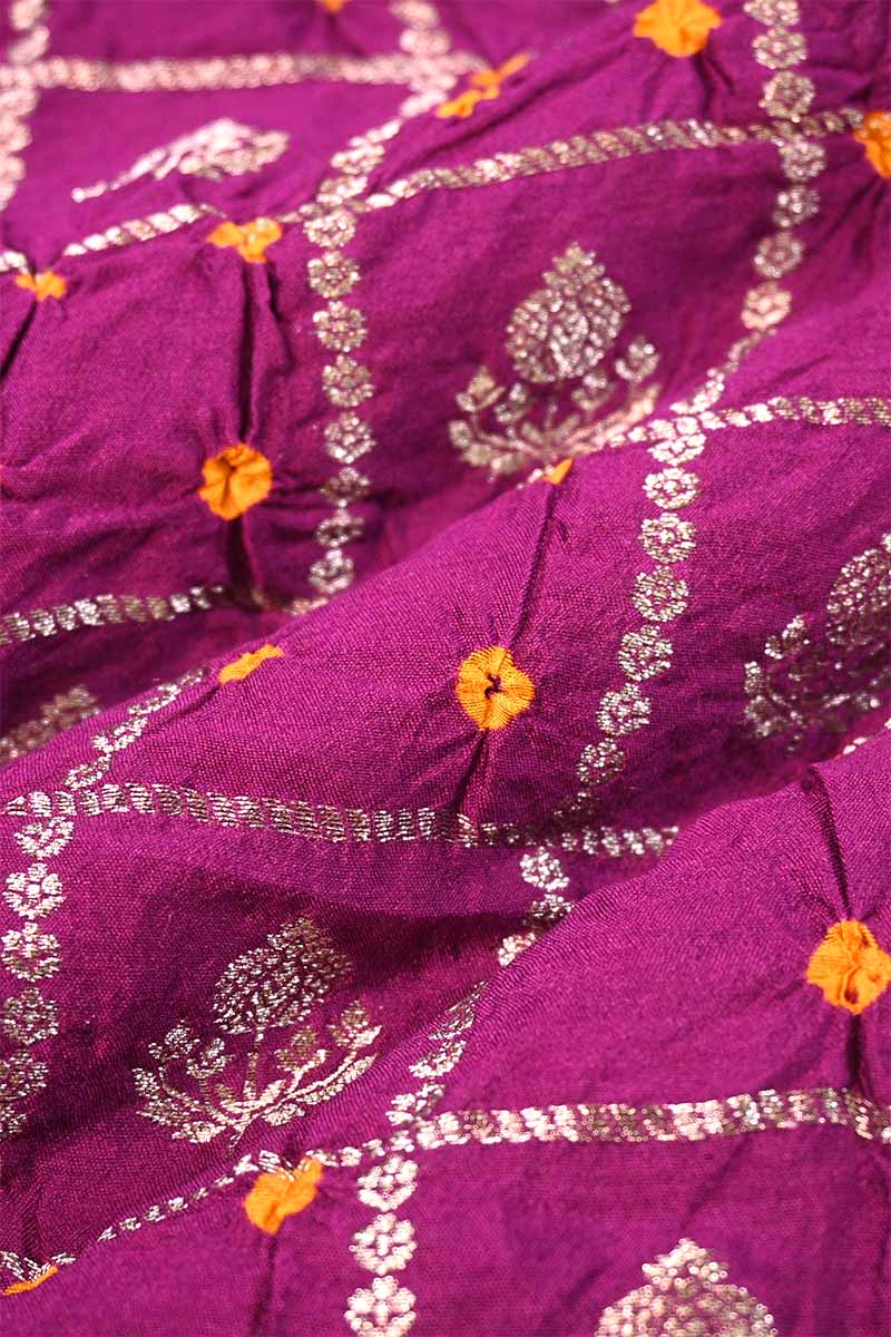 Magenta Chiniya Banarasi Silk Fabric with Zari Checks & Motifs