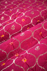 Pink Chiniya Silk Fabric with Jaal and Bandhani Print