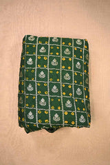 Bottle Green Chiniya Banarasi Silk Fabric with Zari Checks & Motifs