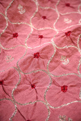 Baby Pink Chiniya Silk Fabric with Jaal and Bandhani Print