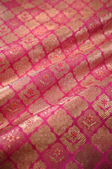 Pink Banarasi Silk Brocade Fabric with Gold Zari Work