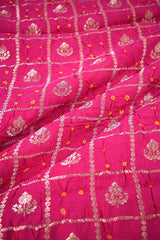Pink Chiniya Banarasi Silk Fabric with Zari Checks & Motifs