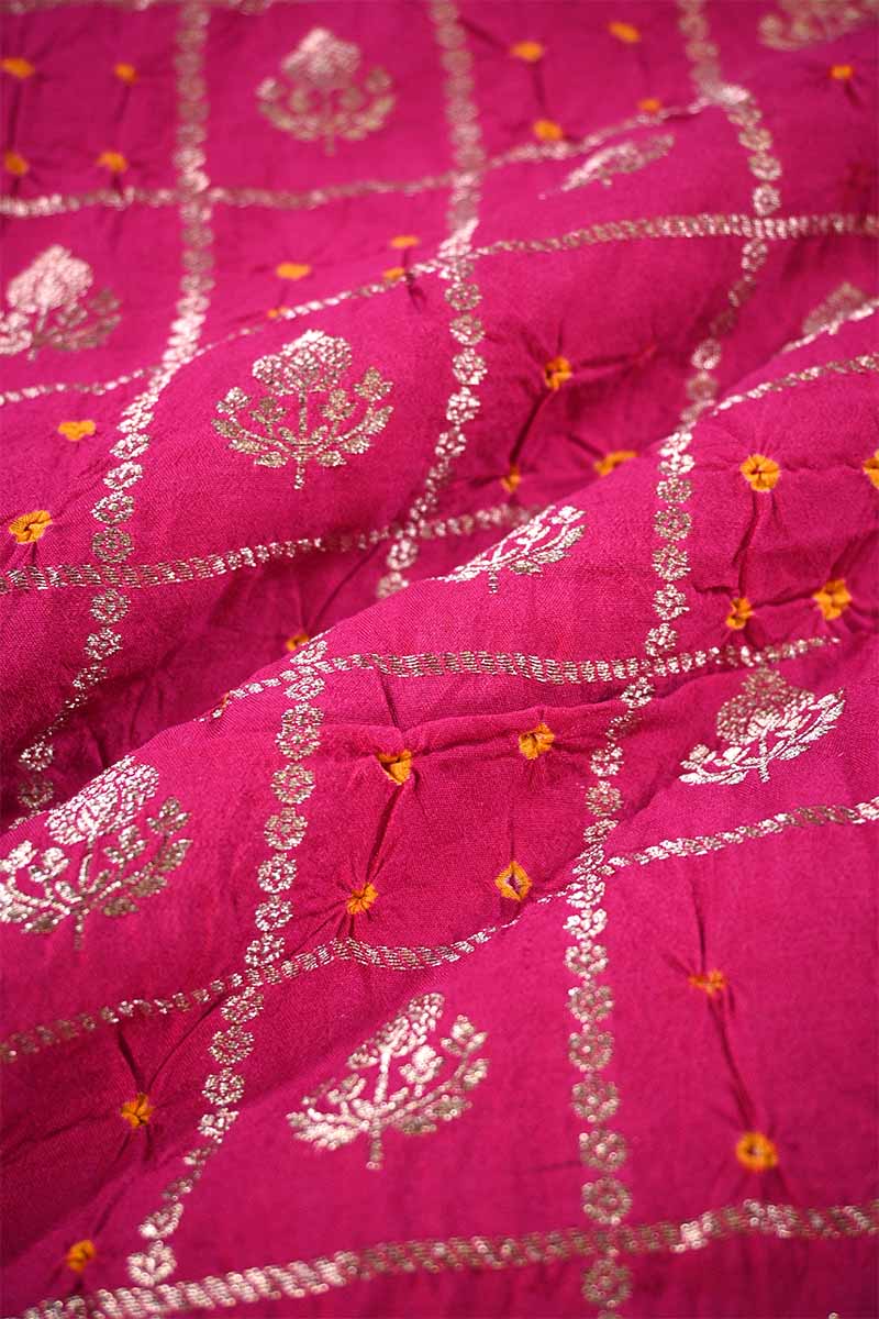 Pink Chiniya Banarasi Silk Fabric with Zari Checks & Motifs