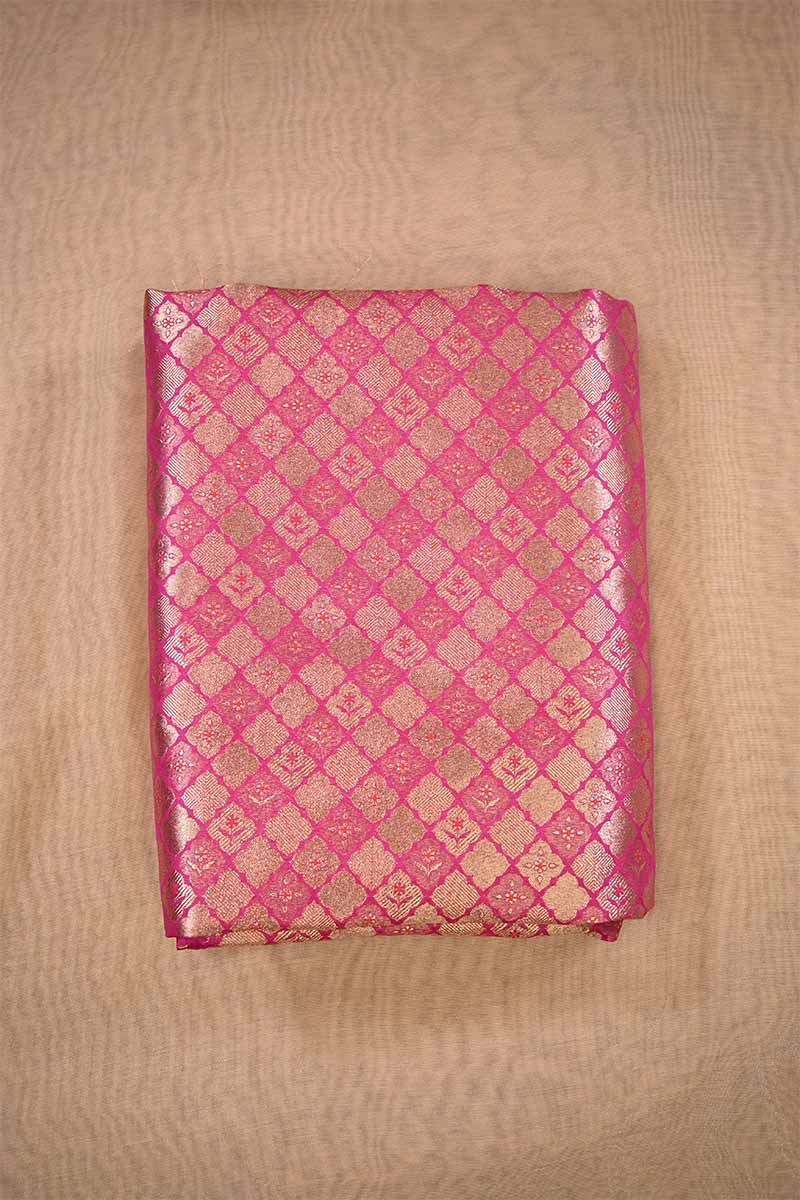 Pink Banarasi Silk Brocade Fabric with Gold Zari Work