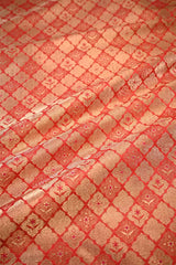 Red Banarasi Silk Brocade Fabric with Gold and Antique Zari Work