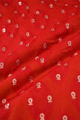 Red Banarasi Silk Fabric with Gold Zari Small Floral Buti
