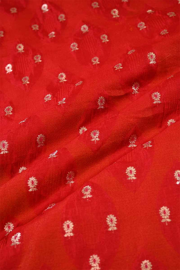 Red Banarasi Silk Fabric with Gold Zari Small Floral Buti