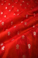 Red Banarasi Silk Fabric with Gold Zari Small Floral Buti