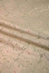 Pista Green Banarasi Silk Fabric with Rose Brocade Jaal