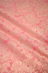 Pink Banarasi Silk Fabric with Rose Brocade Jaal
