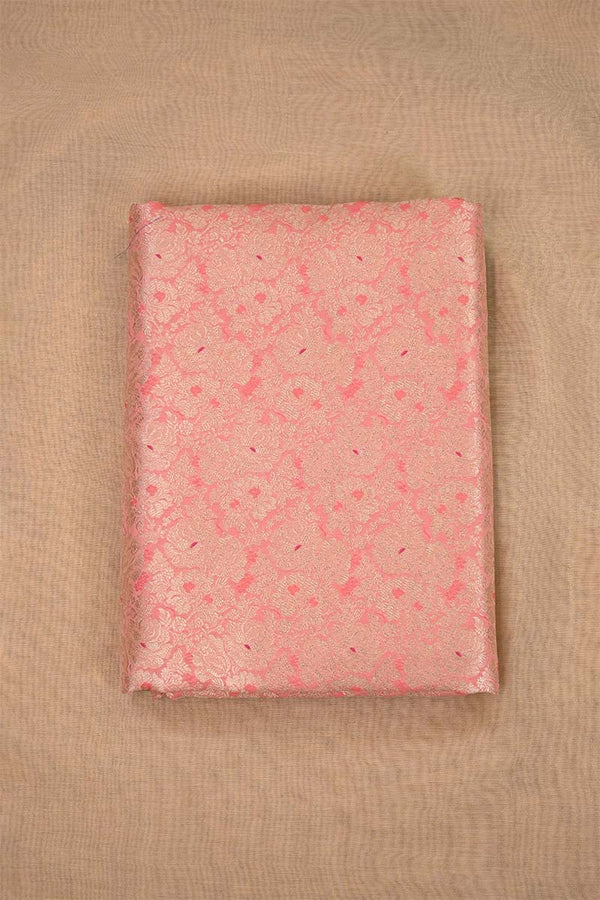 Peach Banarasi Silk Fabric with Rose Brocade Jaal