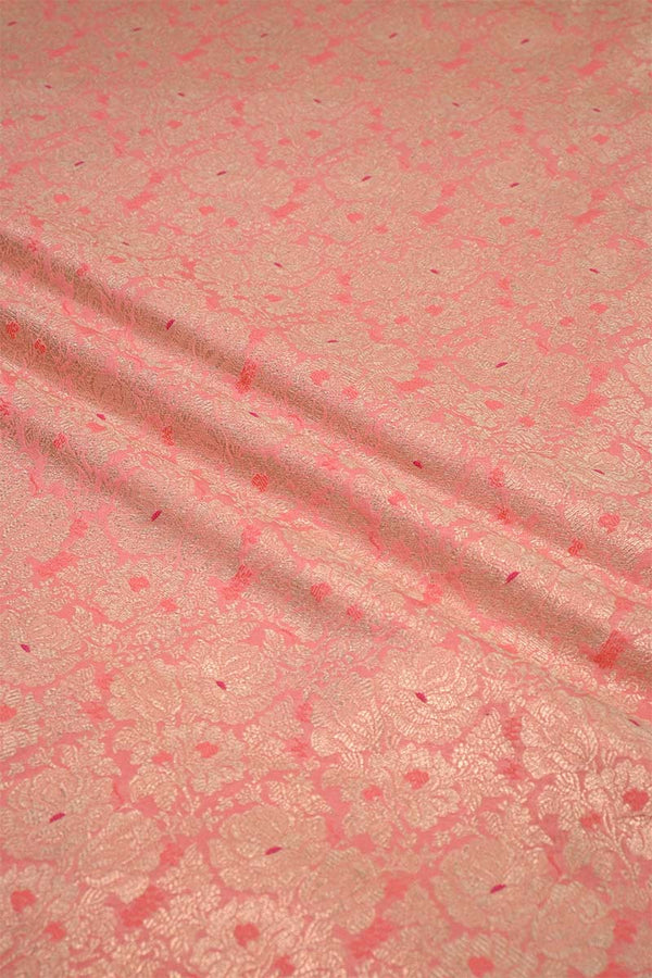 Peach Banarasi Silk Fabric with Rose Brocade Jaal