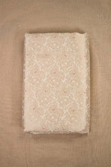 White Banarasi Silk Fabric with Rose Brocade Jaal