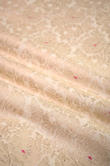 White Banarasi Silk Fabric with Rose Brocade Jaal