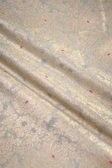 Grey Banarasi Silk Fabric with Rose Brocade Jaal