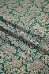 Rama Green Banarasi Silk Fabric with Rose Brocade Jaal