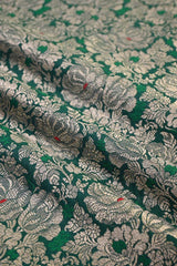 Rama Green Banarasi Silk Fabric with Rose Brocade Jaal