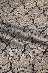 Black Banarasi Silk Fabric with Rose Brocade Jaal