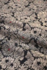 Black Banarasi Silk Fabric with Rose Brocade Jaal