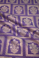 Purple Banarasi Silk Fabric with Floral Ornament Pattern