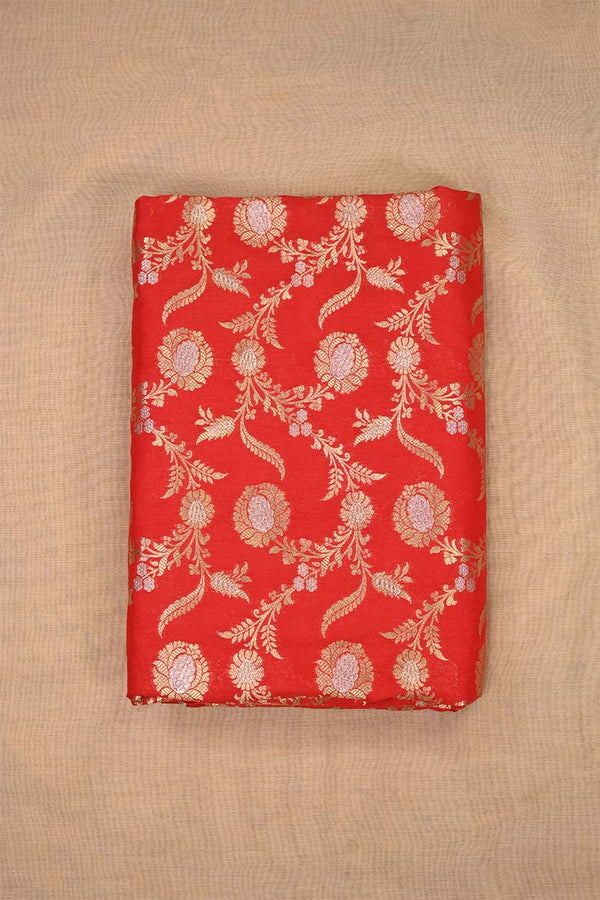 Red Banarasi Silk Fabric with Floral Sona Rupa Work