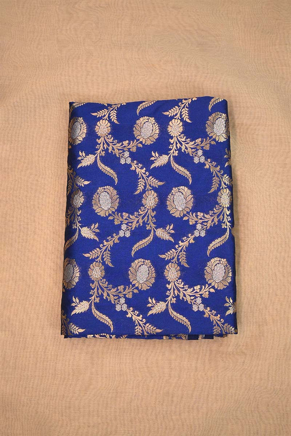 Royal Blue Banarasi Silk Fabric with Floral Sona Rupa Work