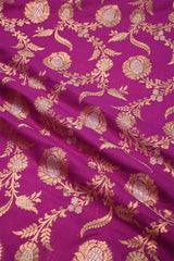 Magenta Pink Banarasi Silk Fabric with Floral Sona Rupa Work