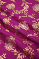 Magenta Pink Banarasi Silk Fabric with Floral Sona Rupa Work