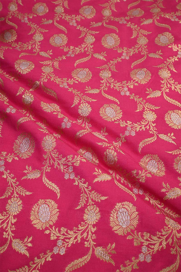Pink Banarasi Silk Fabric with Floral Sona Rupa Work