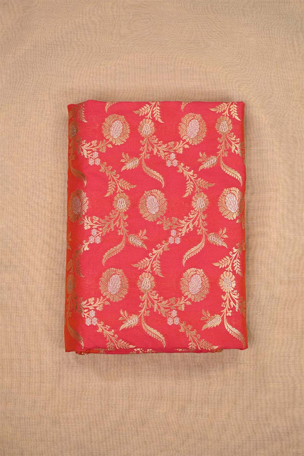Reddish Peach Banarasi Silk Fabric with Floral Sona Rupa Work
