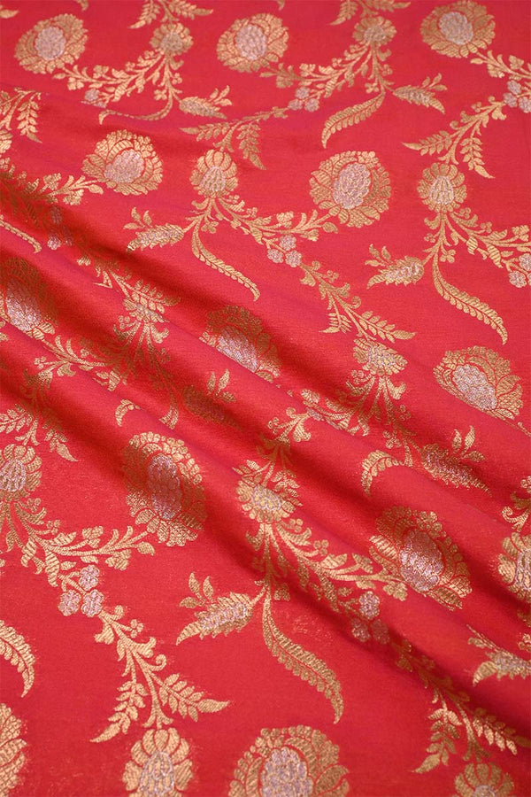 Reddish Peach Banarasi Silk Fabric with Floral Sona Rupa Work