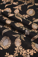 Black Banarasi Silk Fabric with Floral Sona Rupa Work