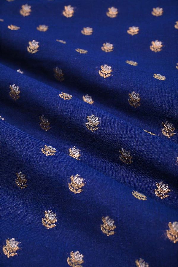 Navy blue fabric with gold floral patterns