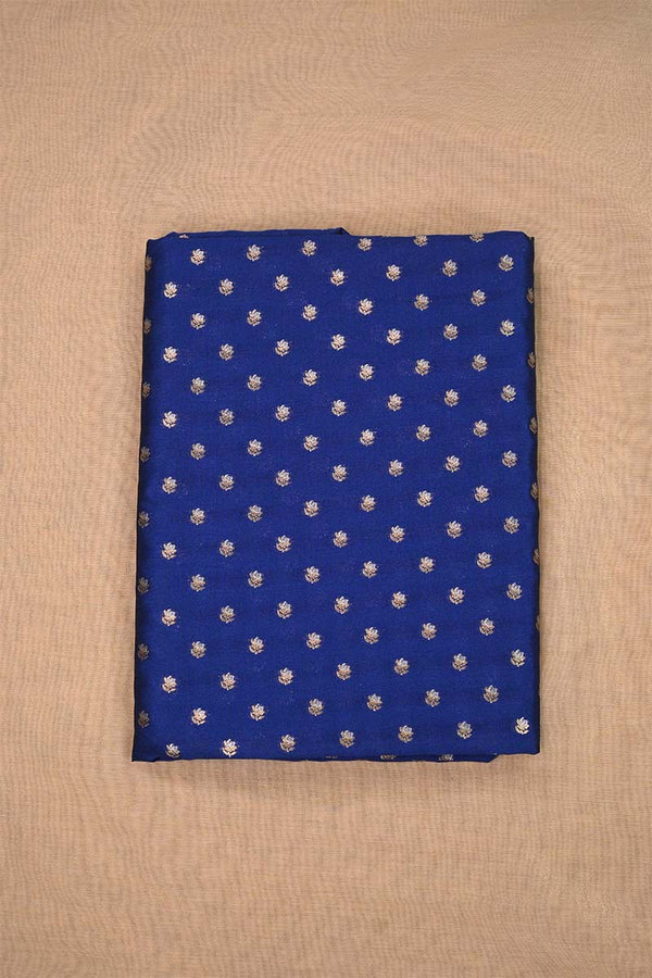 Blue Banarasi Silk Fabric with Floral Gold Zari Work