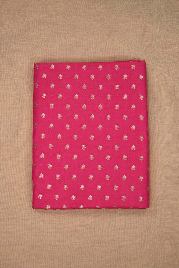 Pink Banarasi Silk Fabric with Floral Gold Zari Work