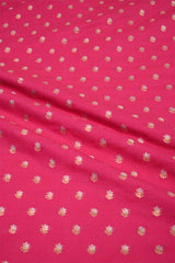 Pink Banarasi Silk Fabric with Floral Gold Zari Work