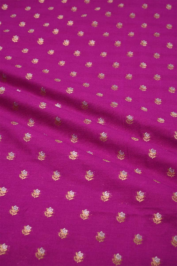 Magenta Banarasi Silk Fabric with Floral Gold Zari Work