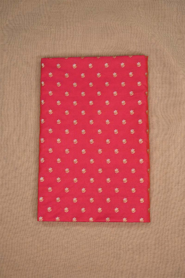 Reddish Pink Banarasi Silk Fabric with Floral Gold Zari Work